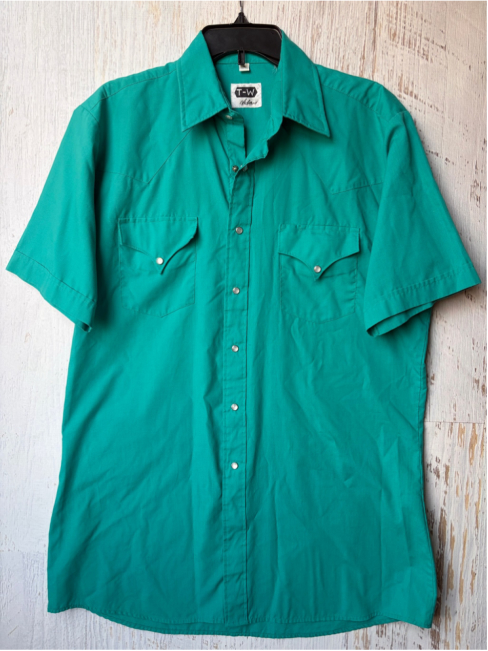 Men's T-W Westerns Casual Pearl Snap Shirt Green Size M